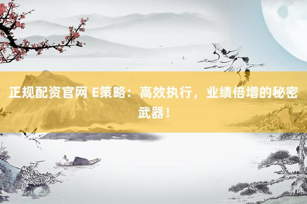 正规配资官网 E策略：高效执行，业绩倍增的秘密武器！