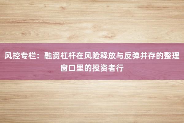 风控专栏：融资杠杆在风险释放与反弹并存的整理窗口里的投资者行