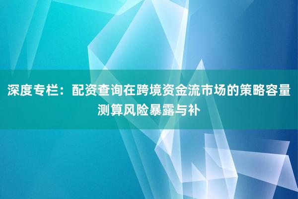 深度专栏：配资查询在跨境资金流市场的策略容量测算风险暴露与补